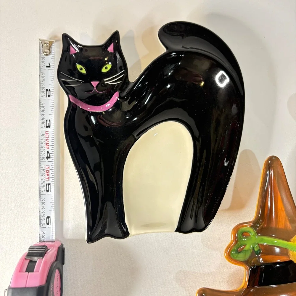 Longaberger Pottery Halloween Party Treat Dishes Set of 3 Cat Ghost Pumpkin